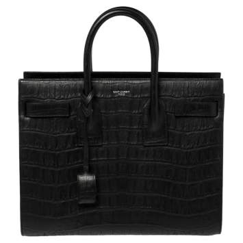 Pre Owned Saint Laurent Black Croc Embossed Leather Small Classic Sac De Jour Tote