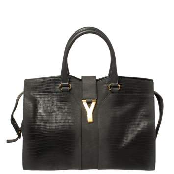 Pre Owned Yves Saint Laurent Grey Lizard Embossed Leather Medium Cabas Y-Ligne Tote