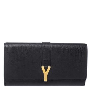 Pre Owned Saint Laurent Black Leather Y-Ligne Clutch