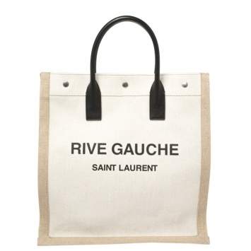 Pre Owned Saint Laurent Beige/Black Canvas and Leather Rive Gauche Tote