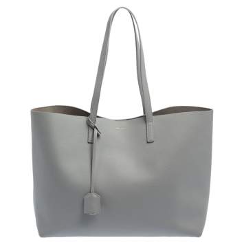 Pre Owned Saint Laurent Grey Leather Shopping Tote