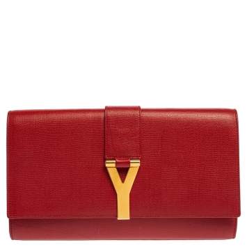 Pre Owned Saint Laurent Red Leather Y-Ligne Clutch