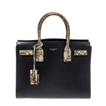 Pre Owned Saint Laurent Black Leather and Python Baby Classic Sac De Jour Tote