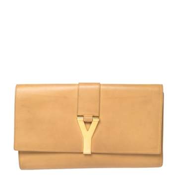 Pre Owned Saint Laurent Beige Leather Y-Ligne Clutch