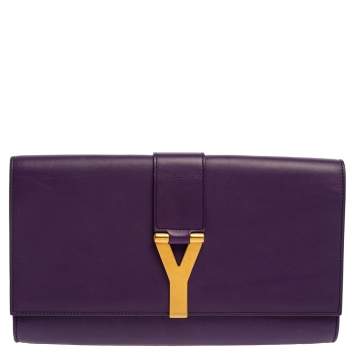 Pre Owned Saint Laurent Purple Leather Y-Ligne Clutch