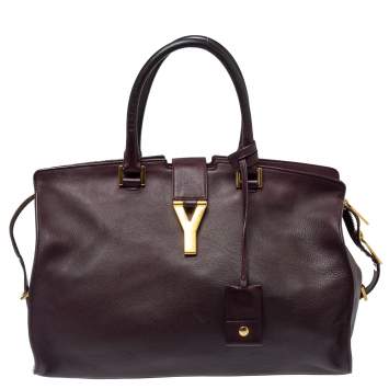 Pre Owned Saint Laurent Burgundy Leather Medium Cabas Y-Ligne Tote