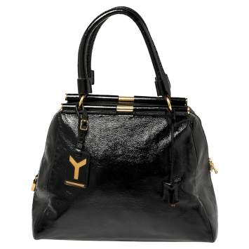 Pre Owned Yves Saint Laurent Black Patent Leather Medium Majorelle Tote
