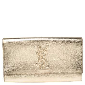 Pre Owned Saint Laurent Metallic Gold Leather Belle De Jour Flap Clutch