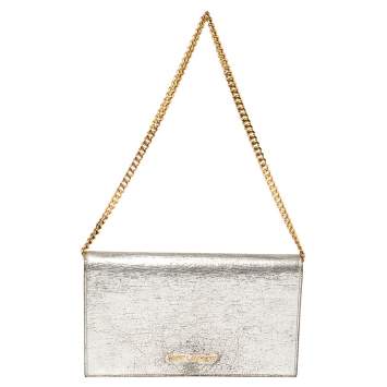Pre Owned Saint Laurent Silver Leather Chain Clutch