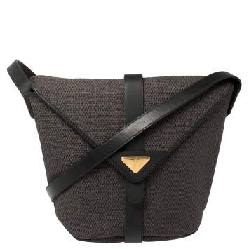Pre Owned Saint Laurent Black/Purple Woven Coated Canvas and Leather Vintage Flap Shoulder bag