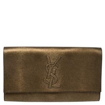 Pre Owned Saint Laurent Gold/Black Textured Leather Belle De Jour Flap Clutch