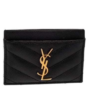 Pre Owned Saint Laurent Black Matelasse Leather Monogram Card Holder