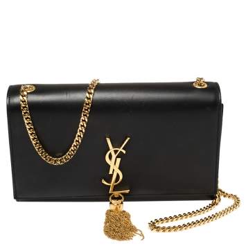 Pre Owned Saint Laurent Black Leather Medium Kate Tassel Shoulder Bag