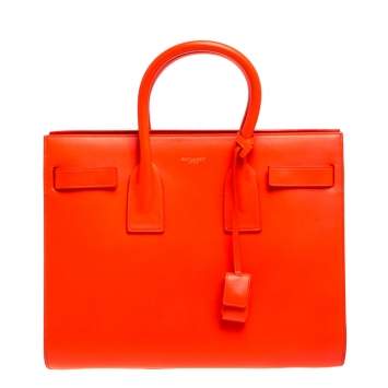 Pre Owned Saint Laurent Neon Orange Leather Small Classic Sac De Jour Tote