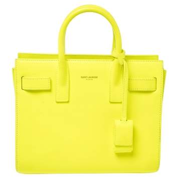Pre Owned Saint Laurent Neon Green Leather Nano Classic Sac De Jour Tote