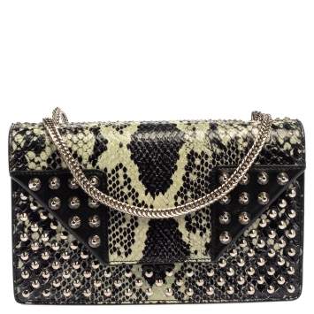 Pre Owned Saint Laurent Black/Green Python and Leather Betty Flap Shoulder Bag