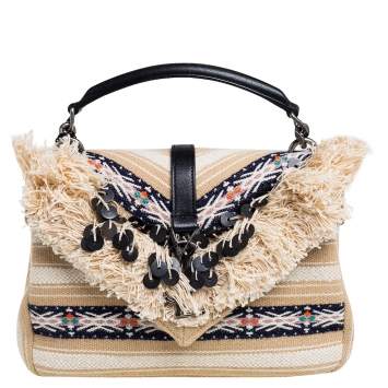 Pre Owned Saint Laurent Beige Canvas Medium College Top Handle Bag