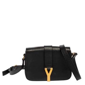 Pre Owned Yves Saint Laurent Black Leather Y-Ligne Flap Crossbody Bag