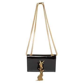Pre Owned Saint Laurent Black Patent Leather Small Kate Tassel Crossbody Bag