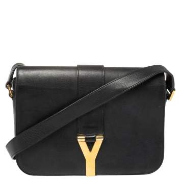 Pre Owned Saint Laurent Black Leather Y-Ligne Flap Crossbody Bag