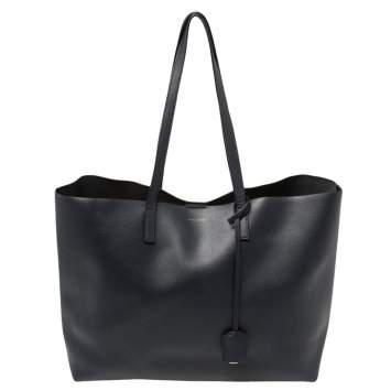 Pre Owned Saint Laurent Navy Blue Leather E/W Shopping Tote