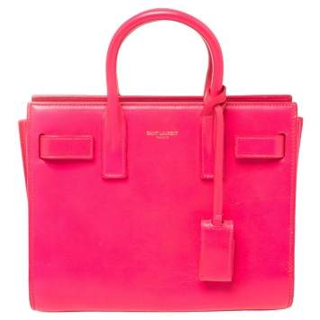 Pre Owned Saint Laurent Neon Pink Leather Nano Classic Sac De Jour Tote