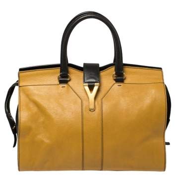 Pre Owned Yves Saint Laurent Mustard/Black Leather Medium Cabas Y-Ligne Tote
