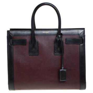 Pre Owned Saint Laurent Burgundy/Black Leather Small Classic Sac De Jour Tote