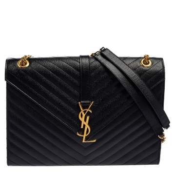 Pre Owned Saint Laurent Black Matelasse Leather Large Cassandre Flap Bag