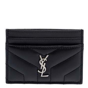 Pre Owned Saint Laurent Black Quilted Leather Card Holder