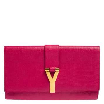 Pre Owned Yves Saint Laurent Pink Leather Y-Ligne Clutch
