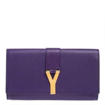 Pre Owned Saint Laurent Purple Leather Y-Ligne Clutch