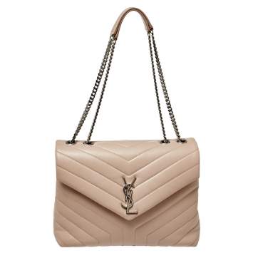 Pre Owned Saint Laurent Pink Matelasse Leather Medium Loulou Shoulder Bag