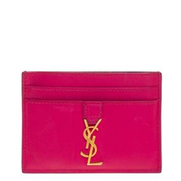 Pre Owned Saint Laurent Fuchsia Leather Monogram Card Holder