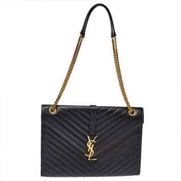 Pre Owned Saint Laurent Black Matelasse Leather Large Cassandre Flap Bag