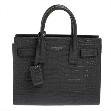 Pre Owned Saint Laurent Grey Croc Embossed Leather Nano Classic Sac De Jour Tote