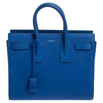 Pre Owned Saint Laurent Blue Leather Small Classic Sac De Jour Tote