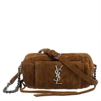 Pre Owned Saint Laurent Brown Matelasse Suede Crossbody Bag