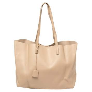 Pre Owned Saint Laurent Beige Leather E/W Shopper Tote