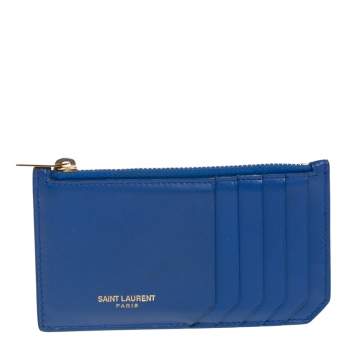 Pre Owned Saint Laurent Blue Leather Zip Card Holder