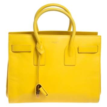 Pre Owned Saint Laurent Yellow Leather Small Classic Sac De Jour Tote