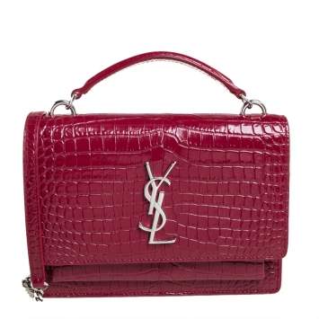 Pre Owned Saint Laurent Red Croc Leather Sunset Crossbody Bag