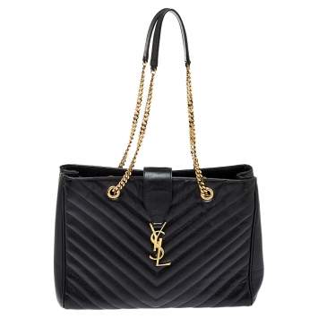 Pre Owned Saint Laurent Black Matelasse Leather Cassandre Shopper Tote