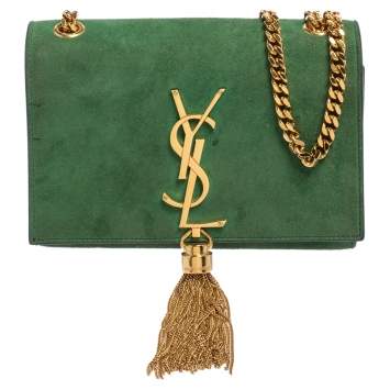 Pre Owned Saint Laurent Green Suede Small Kate Tassel Crossbody Bag