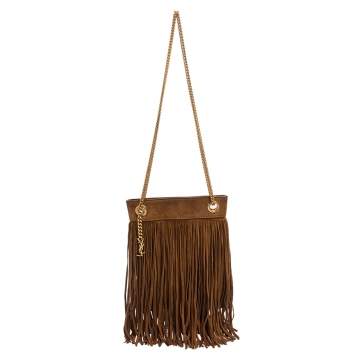 Pre Owned Saint Laurent Brown Suede Grace Fringe Crossbody Bag