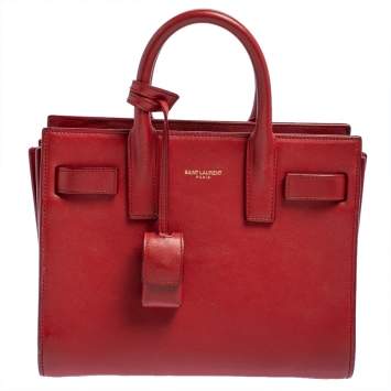 Pre Owned Saint Laurent Red Leather Nano Classic Sac De Jour Tote