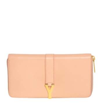 مملوكة مسبقًا Saint Laurent Peach Leather Y-Ligne Zip Around Wallet