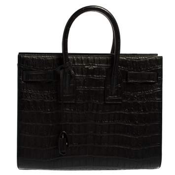 Pre Owned Saint Laurent Black Croc Embossed Leather Small Classic Sac De Jour Tote