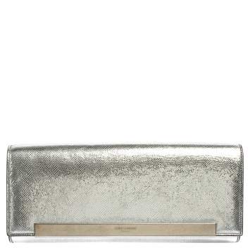 Pre Owned Saint Laurent Metallic Silver Lizard Embossed Leather Lutetia Clutch