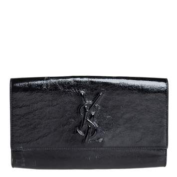 Pre Owned Saint Laurent Black Patent Leather Belle De Jour Flap Clutch